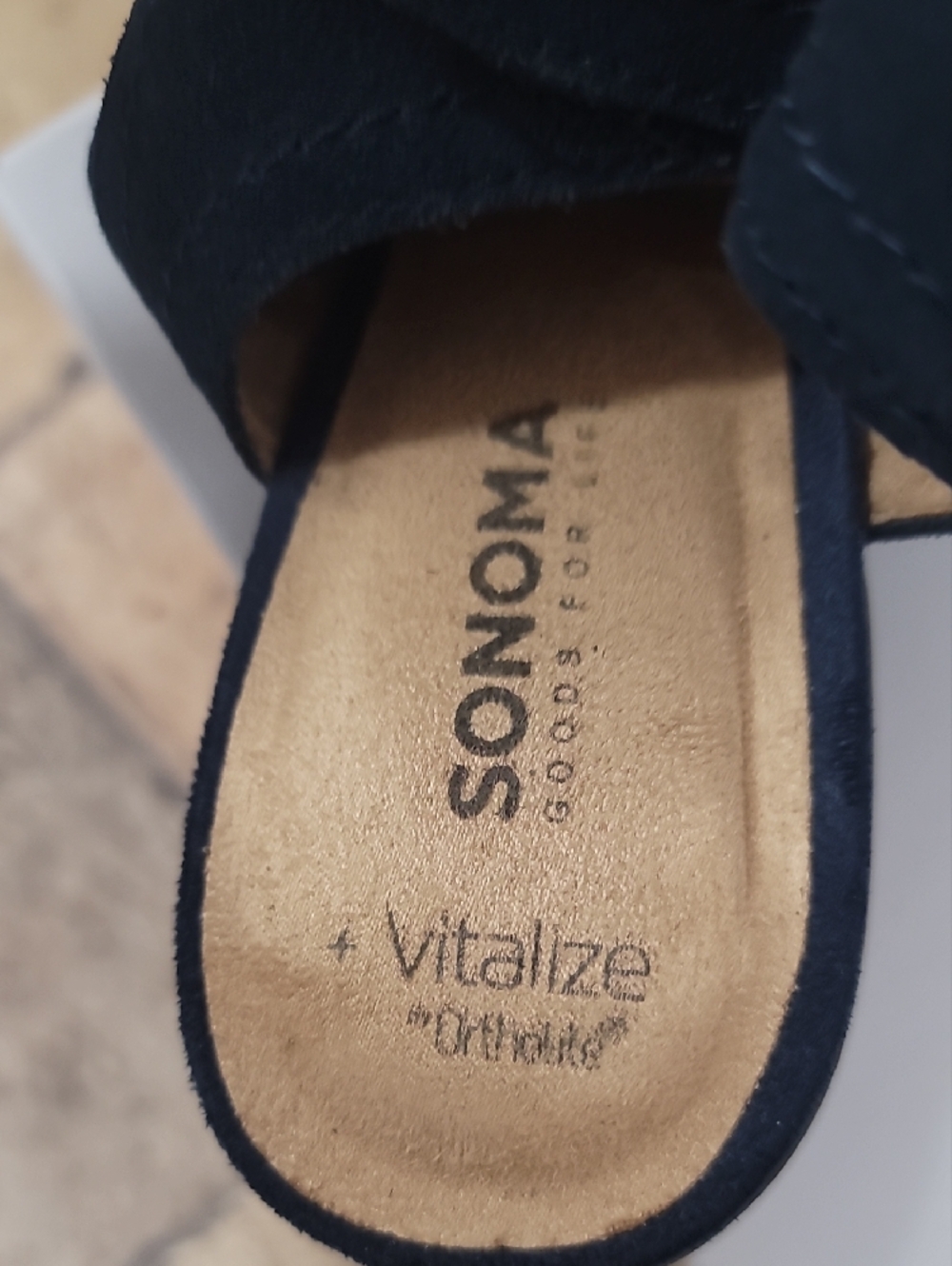 SONOMA Navy Perforated Suede Peep-Toe Block Heel Sandals - Picture 3 of 7